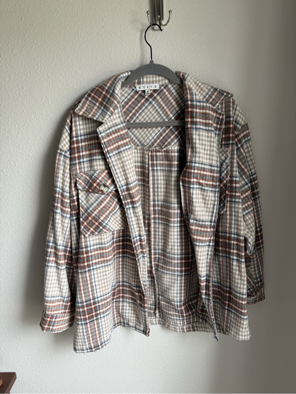 HYFVE Plaid Utility Shacket in Cream, Brown and Blue